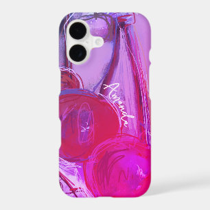 Custom Modern Hot Pink Purple Hand Drawn Cherry 