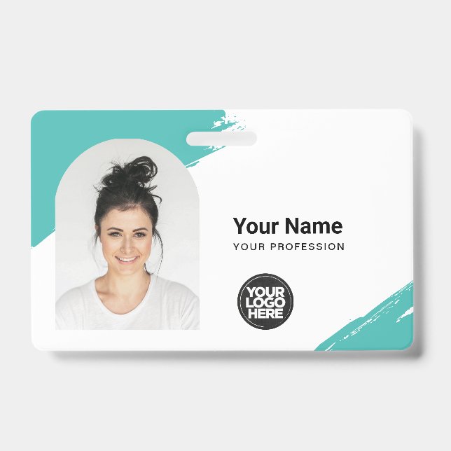 Custom Modern ID Card Simple QR Arc Photo Brush Badge (Front)