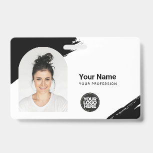 Custom Modern ID Card Simple QR Arc Photo Brush Badge