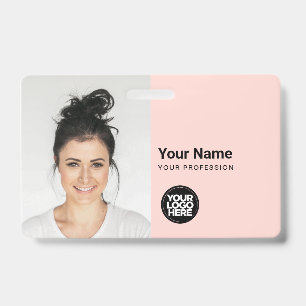 Custom Modern ID Card Simple QR Large Photo Pink Badge
