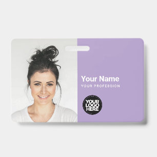 Custom Modern ID Card Simple QR Large Photo Purple Badge