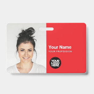 Custom Modern ID Card Simple QR Large Photo Red Badge