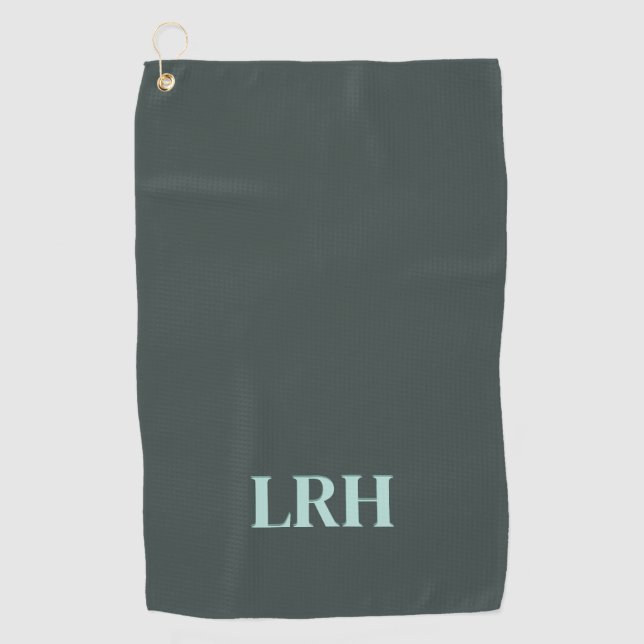 Custom Modern Initial Simple Monogram Green Golf Towel (Front)