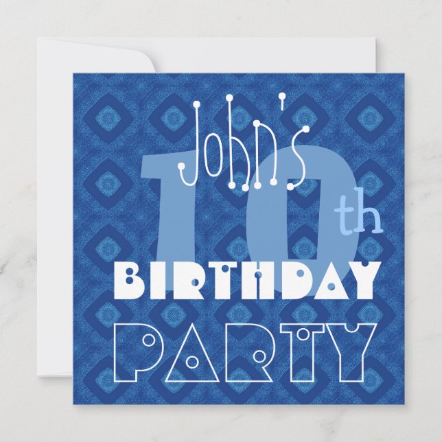 Custom Modern Kid's 10th Birthday Blue Diamond Y13 Invitation (Front)