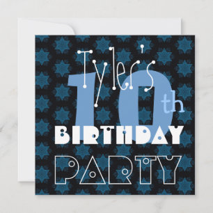 Custom Modern Kid's 10th Birthday Blue Stars Y112 Invitation