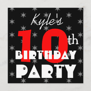 Custom Modern Kid's 10th Birthday Red and Black V8 Invitation