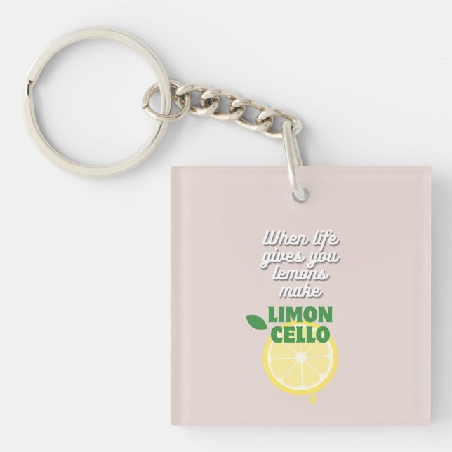 Custom Modern Lemons Quote Limoncello Favour Key Ring (Front)