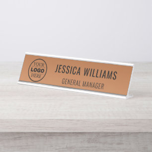custom modern logo business branded desk name plate