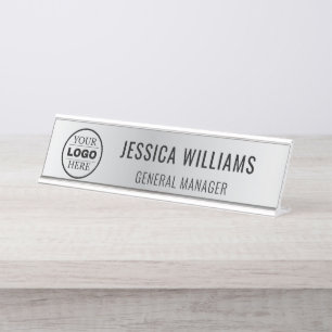custom modern logo business branded desk name plate
