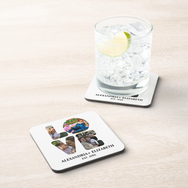 Custom modern love 4 photo collage for couples coaster (Right Side)