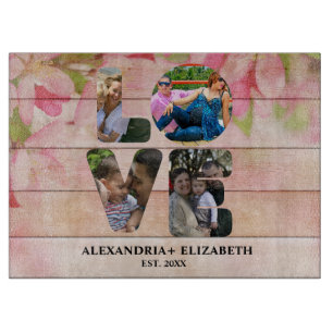 Custom modern love 4 photo collage for couples cutting board