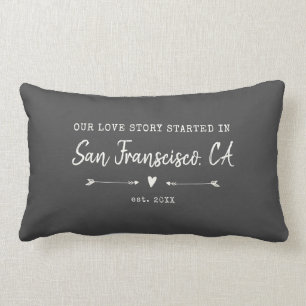 Custom Modern Love Story City Valentine's Day Lumbar Cushion