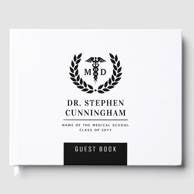 Custom Modern MD Med School Graduation Party Guest Book (Front)