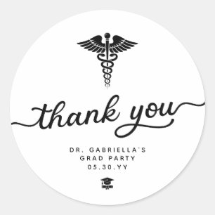Custom Modern Medical School Graduation Thank You Classic Round Sticker