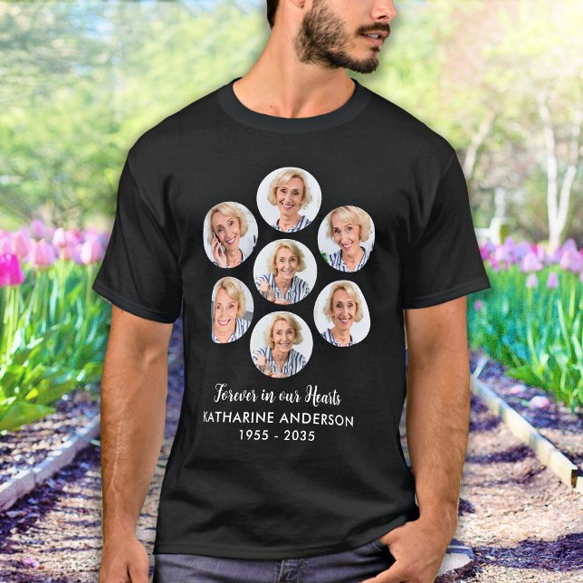 Custom Modern Memorial 7 Photo Collage Funeral  T-Shirt (Creator Uploaded)