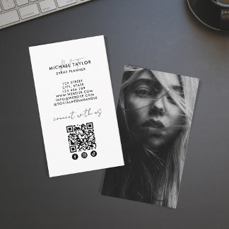 Custom Modern Minimal Social Media QR Code Photo Business Card