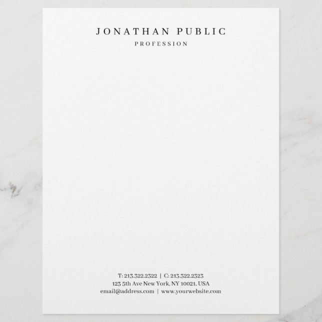 Custom Modern Minimal Template Elegant Black White Custom Letterhead (Front)