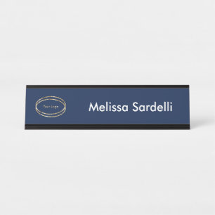 Custom Modern Minimalist Blue Business Logo Desk Name Plate