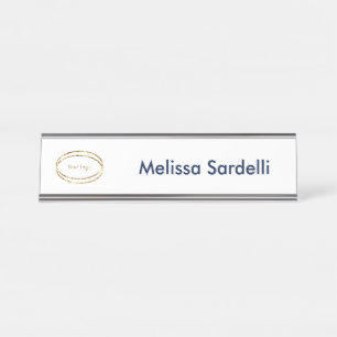 Custom Modern Minimalist Blue Business Logo Desk Name Plate