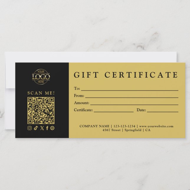 Custom Modern Minimalist Business Gift Certificate (Front)
