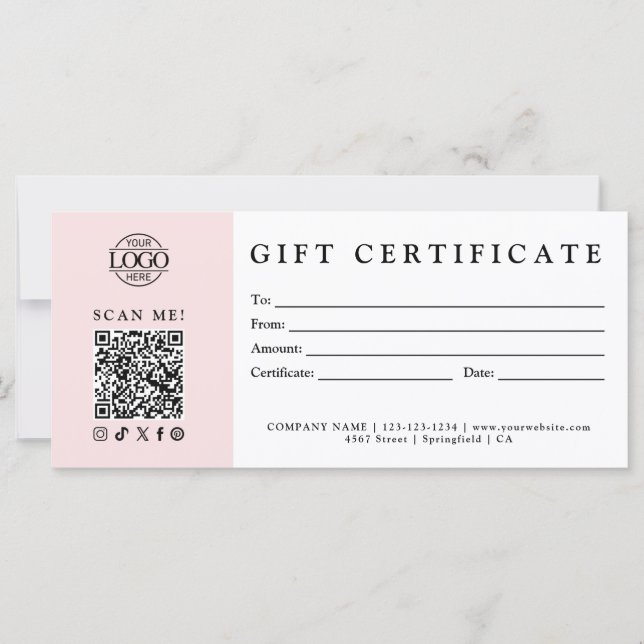 Custom Modern Minimalist Business Gift Certificate (Front)