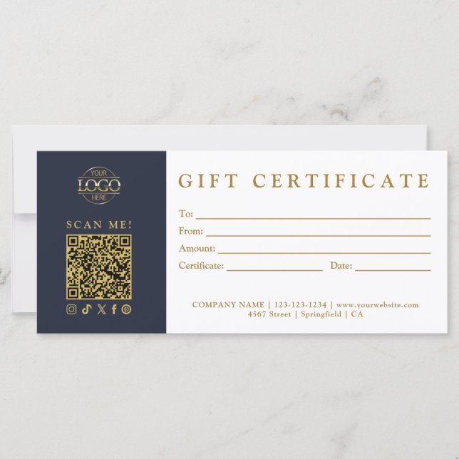 Custom Modern Minimalist Business Gift Certificate (Front)