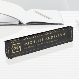 Custom Modern Minimalist Business Logo Black Gold Nameplate