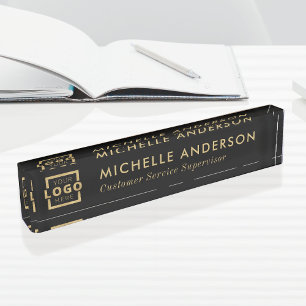 Custom Modern Minimalist Business Logo Black Gold Nameplate