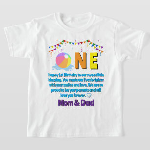 Custom Modern Minimalist Pool Party First Birthday T-Shirt