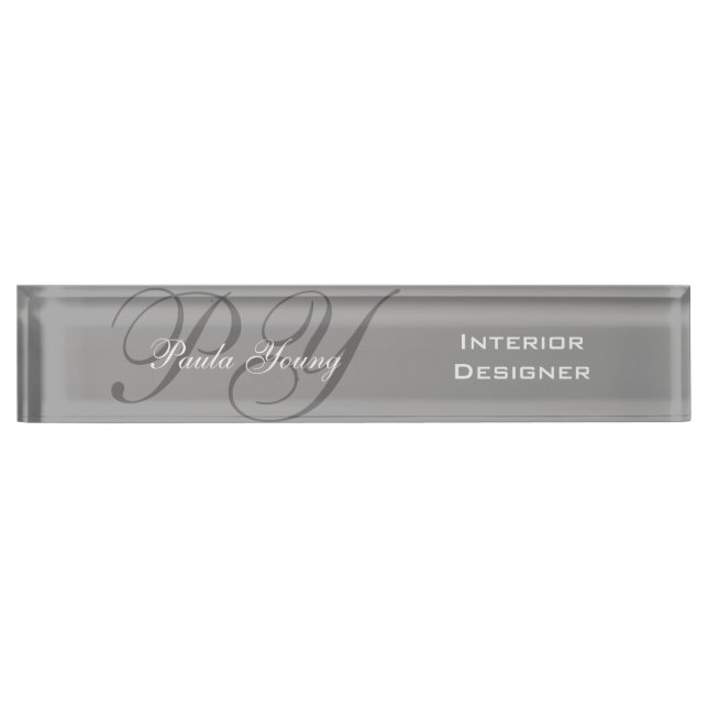 Custom Modern Monogram 2 (Grey) Nameplate (Front)