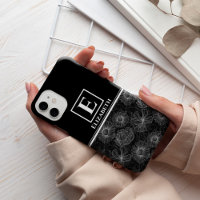 Custom Modern Monogram Black and White Floral