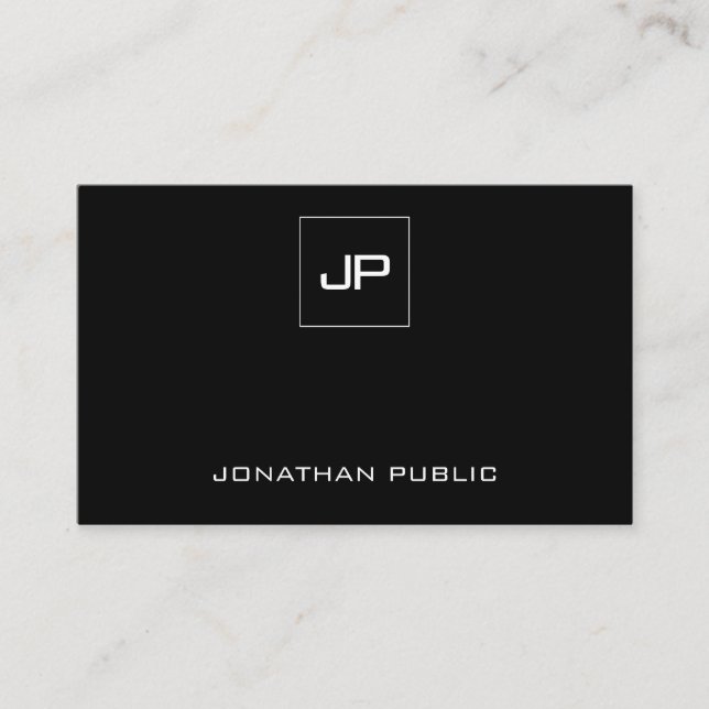 Custom Modern Monogram Elegant Black And White Business Card (Front)