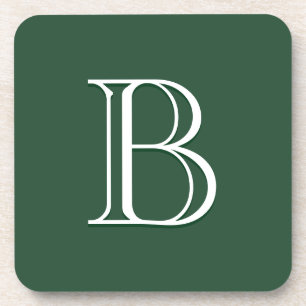 Custom Modern Monogram Initial Green & White Coaster