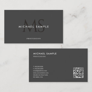 Custom Modern Monogram QR Code Elegant Black Grey Business Card