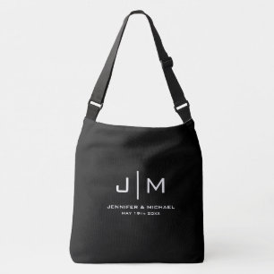 Custom Modern Monogram Wedding Couple Large Black Crossbody Bag