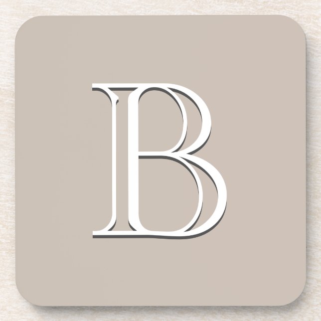 Custom Modern Monogrammed Initial Beige White Coaster (Front)