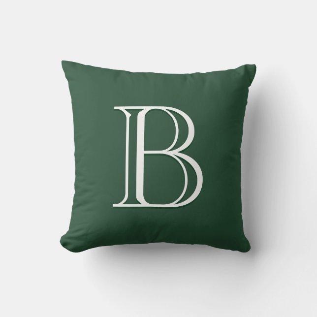 Custom Modern Monogrammed Initial Green & White Cushion (Front)