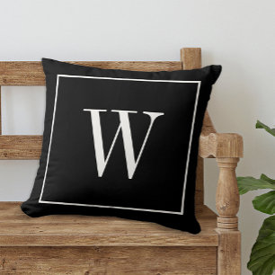 Custom Modern Monogrammed Letter Black & White Cushion
