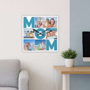 Custom Modern Mum 6 Photo Collage Square Wall Clock