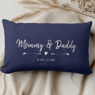 Custom Modern Mummy & Daddy New Parents Dark Navy Lumbar Cushion