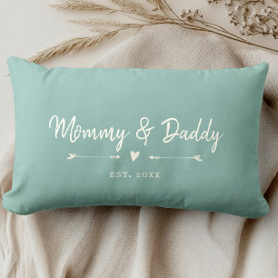 Custom Modern Mummy & Daddy New Parents Dusty Sage Lumbar Cushion