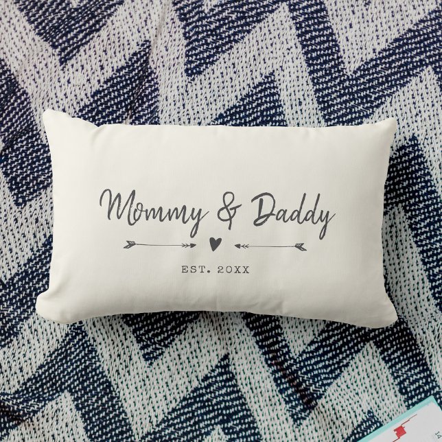 Custom Modern Mummy & Daddy New Parents Gift Lumbar Cushion (Creator Uploaded)