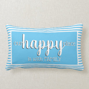 Custom Modern My Happy Place Family Blue Stripe Lumbar Cushion