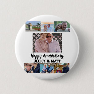 Custom Modern Name 7 Photo Anniversary 6 Cm Round Badge