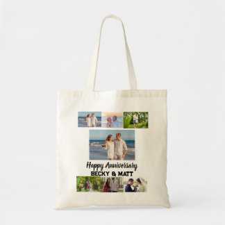 Custom Modern Name 7 Photo Anniversary   Tote Bag