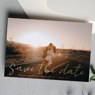 Custom Modern Names Photo Gold Save The Date