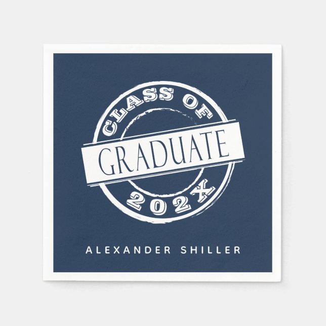 Custom Modern Navy Blue Graduate Napkin (Front)