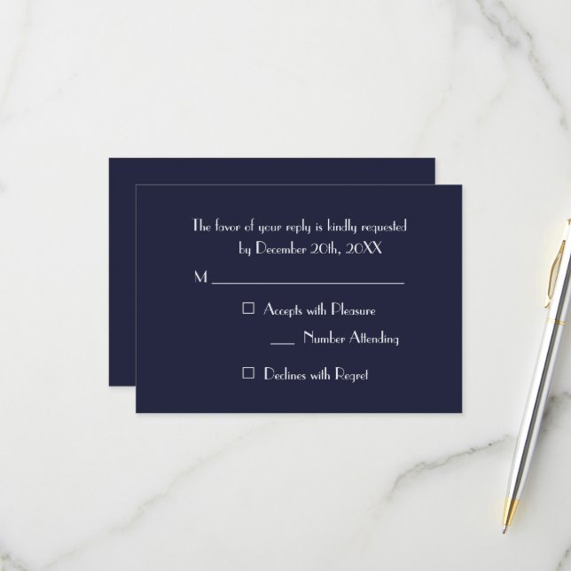 Custom Modern Navy Blue Party RSVP Invitation Card (Front/Back In Situ)