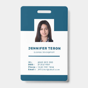 Custom Modern Navy Employee ID Card with barcode Badge
