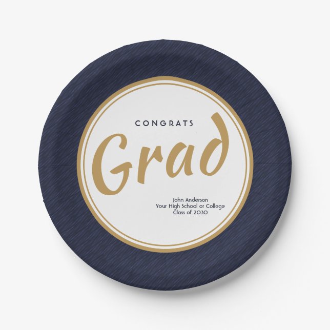 Custom Modern Navy / Gold Graduation Party Paper Paper Plate (Front)